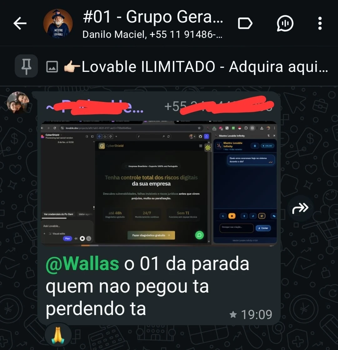 Depoimento 2 de cliente na comunidade do WhatsApp