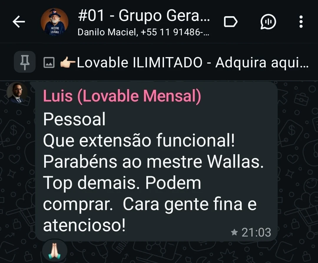 Depoimento 4 de cliente na comunidade do WhatsApp