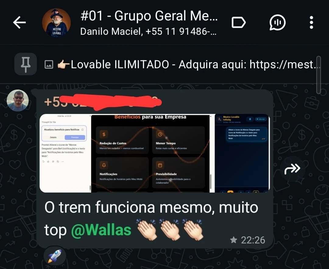 Depoimento 5 de cliente na comunidade do WhatsApp