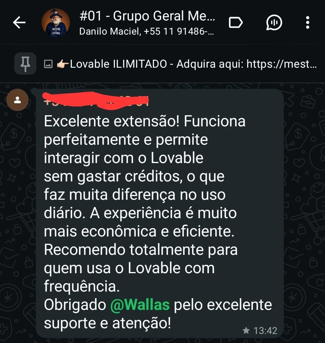 Depoimento 8 de cliente na comunidade do WhatsApp