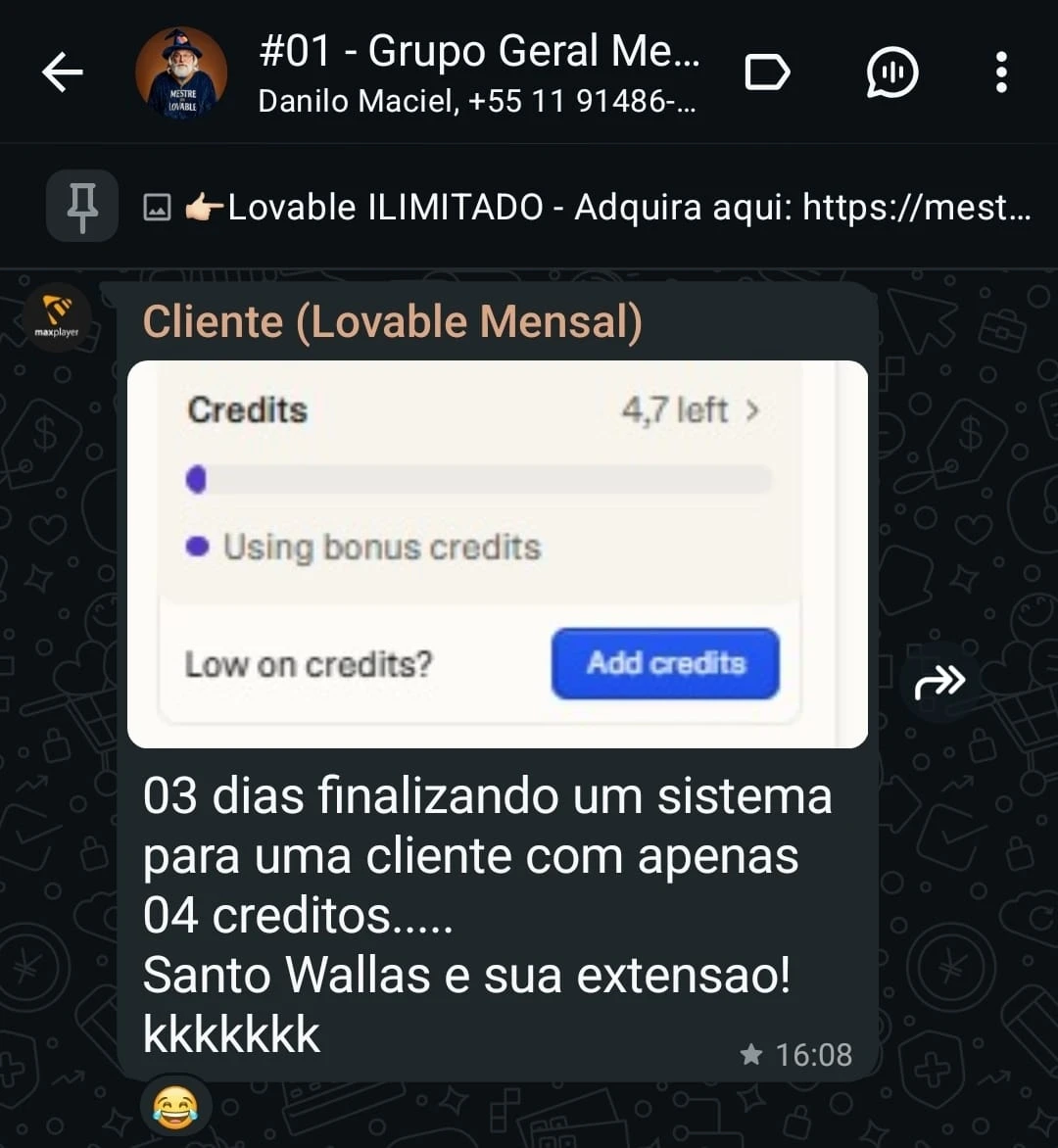 Depoimento 9 de cliente na comunidade do WhatsApp