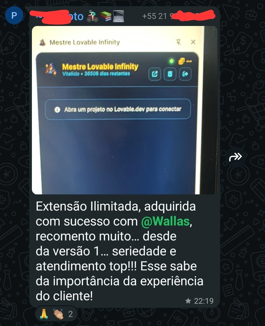Depoimento 10 de cliente na comunidade do WhatsApp