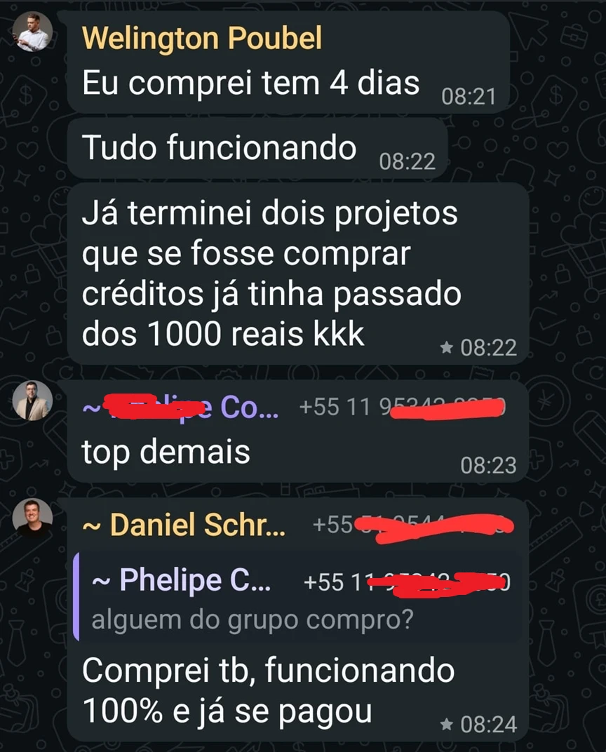 Depoimento 12 de cliente na comunidade do WhatsApp