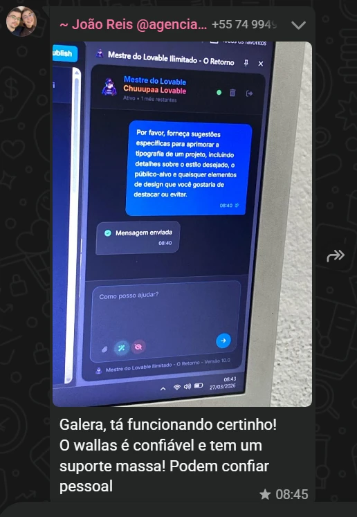 Depoimento 19 de cliente na comunidade do WhatsApp
