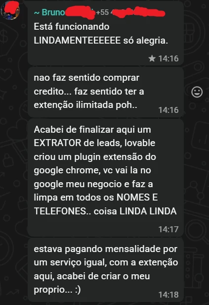 Depoimento 20 de cliente na comunidade do WhatsApp