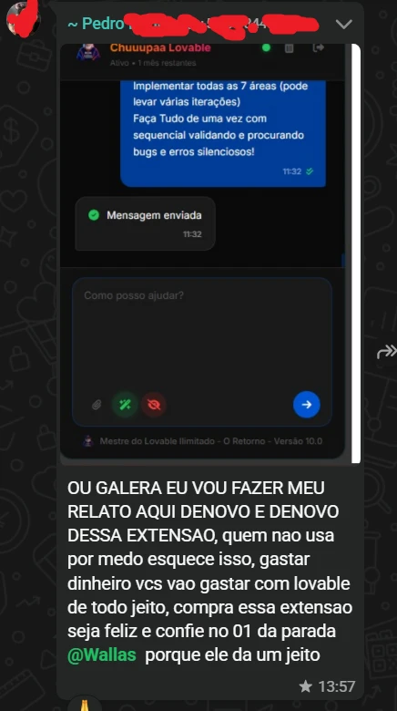 Depoimento 21 de cliente na comunidade do WhatsApp