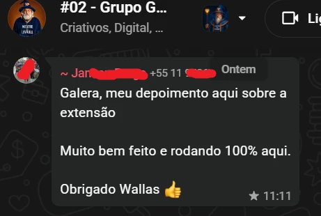 Depoimento 22 de cliente na comunidade do WhatsApp