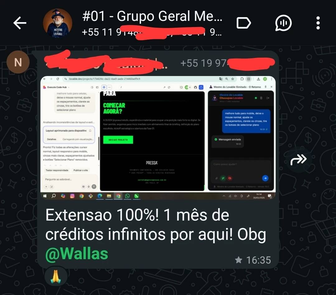 Depoimento 24 de cliente na comunidade do WhatsApp