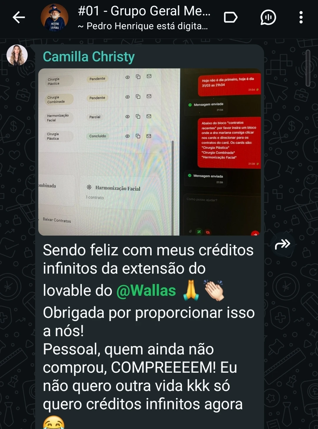 Depoimento 27 de cliente na comunidade do WhatsApp